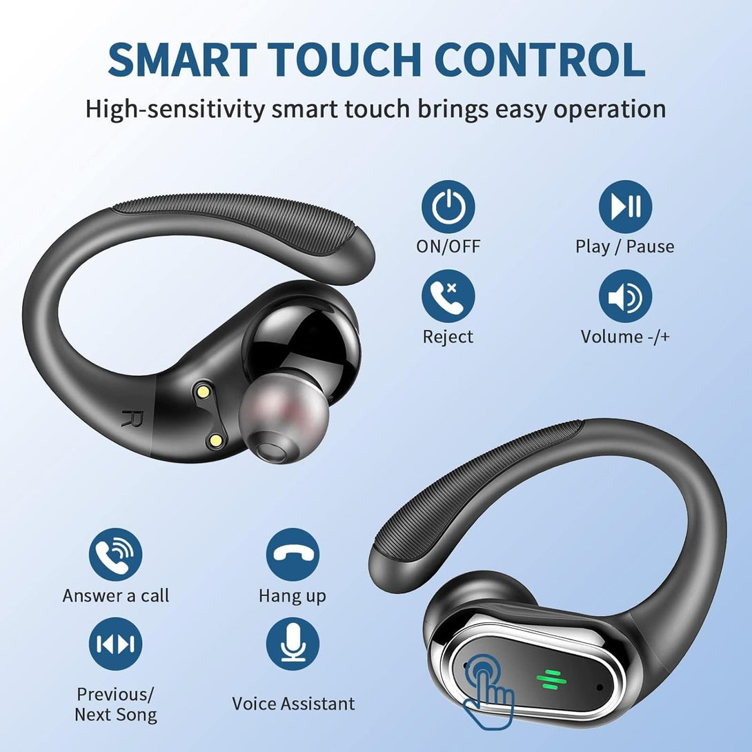 Wireless Earbuds, 2025 Bluetooth 5.4 Headphones Sport, Bluetooth Earbuds with ENC Noise Canceling Mic, 75H Stereo Wireless Headphones IP7 Waterproof with Earhooks, Dual LED Display for Workout/Running