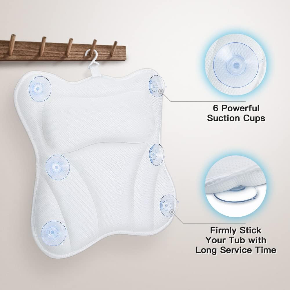 Bath Pillow for Tub Bathtub Pillow for Head and Neck 4D Air Mesh Spa Bath Tub Pillow Headrest with Non-Slip 6 Strong Suction Cups Luxury Bathtub Pillow Soaking Tub Bathroom Bath Gifts