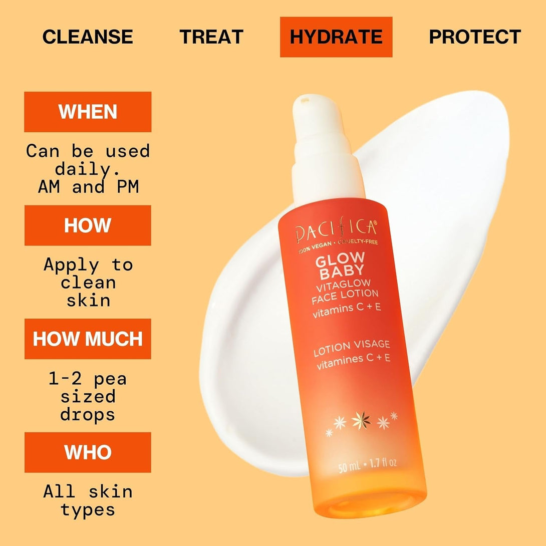Pacifica Face Moisturizer - Vitamin C Face Lotion Glow Baby Vitaglow Face Moisturizer Glow Recipe, Vitamin E, Antioxidants, Dermatologist Tested 1.7 Oz