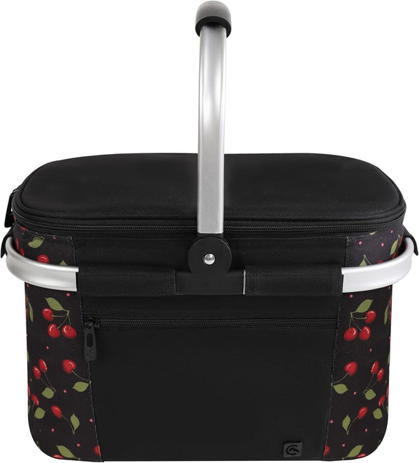 ALLCAMP Insulated Cooler Bag Portable Collapsible Picnic Basket Cooler with Sewn in Frame (Medium Cherry Pattern)