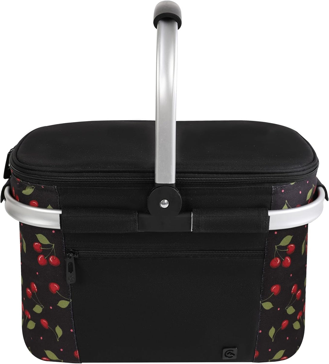 ALLCAMP Insulated Cooler Bag Portable Collapsible Picnic Basket Cooler with Sewn in Frame (Medium Cherry Pattern)