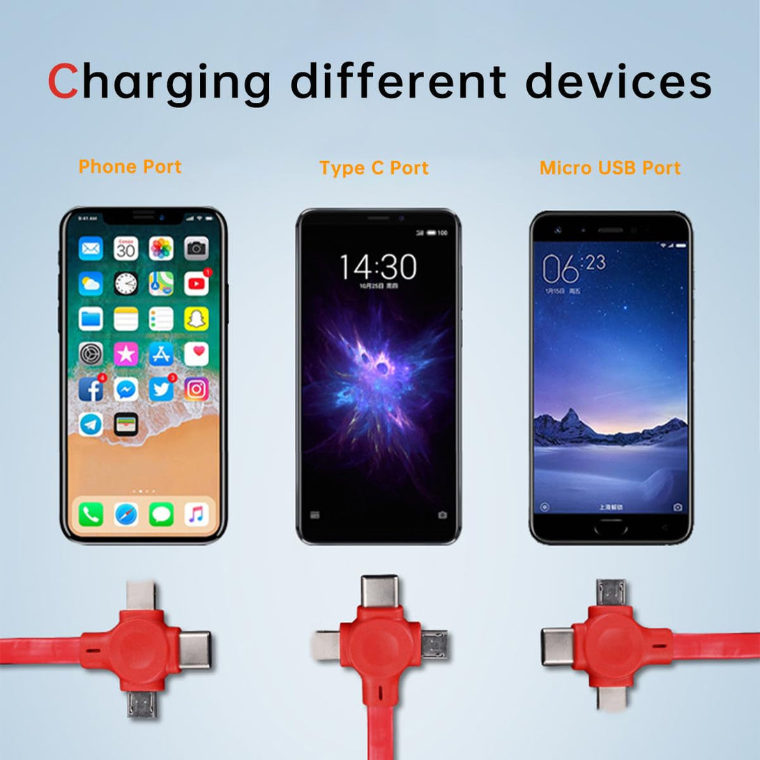 6 Pcs 3 in 1 Retractable Multi Charging Cable (3.28FT) with USB C/Micro USB/IP and Phone Holder, Festivals and Birthday Gift for Your Family and Friends, Compatible with Iphone/Android/Tablet