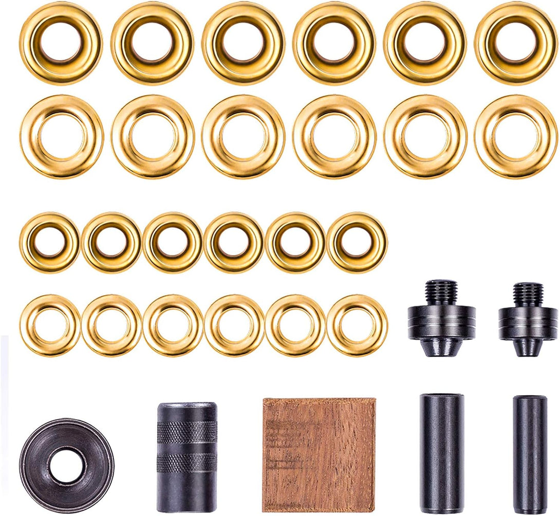 Grommet Kit, NEU MASTER 3/8" and 1/2" Solid Brass Grommets with Eyelets Setting Tool and Storage Box, NH1003K