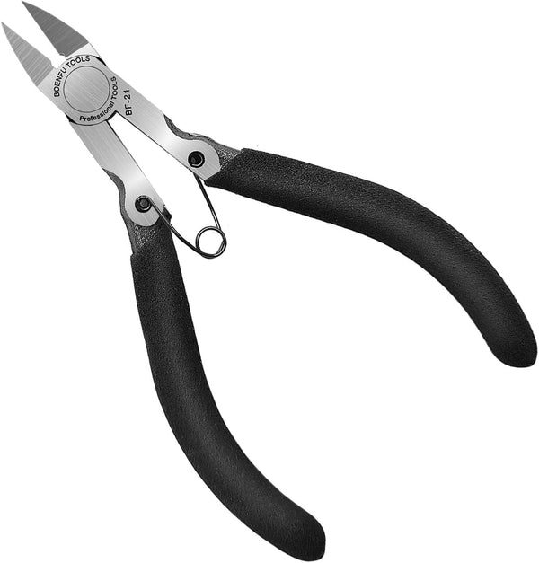 BOENFU Small Wire Flush Cutters 5-In, Sharp and Precision Side Cutting Pliers with Spring, Small Wire Snips for Jewelry Making, Model Cutting, Electronic - Black