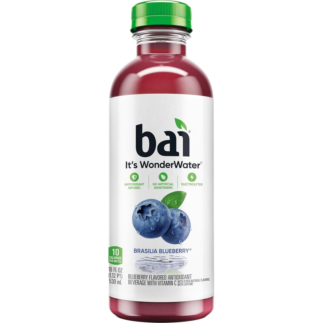 Bai Antioxidant Infused Water Beverage, Brasilia Blueberry, with Vitamin C and No Artificial Sweeteners, 18 Fluid Ounce Bottle, 12 Pack