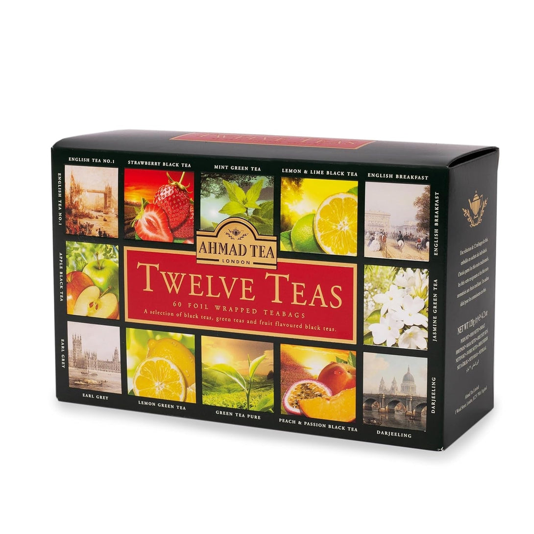 Ahmad Tea Variety Gift Box, 60 Foil Enveloped Teabags, Twelve Teas, 1 Count