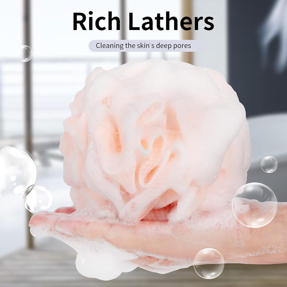 Bath Loofah Sponge Body Scrubber Shower Sponge Exfoliating Mesh Pouf Shower Ball Bath Sponges for Women and Men Bathing Accessories (4Pack 50G Colorful)
