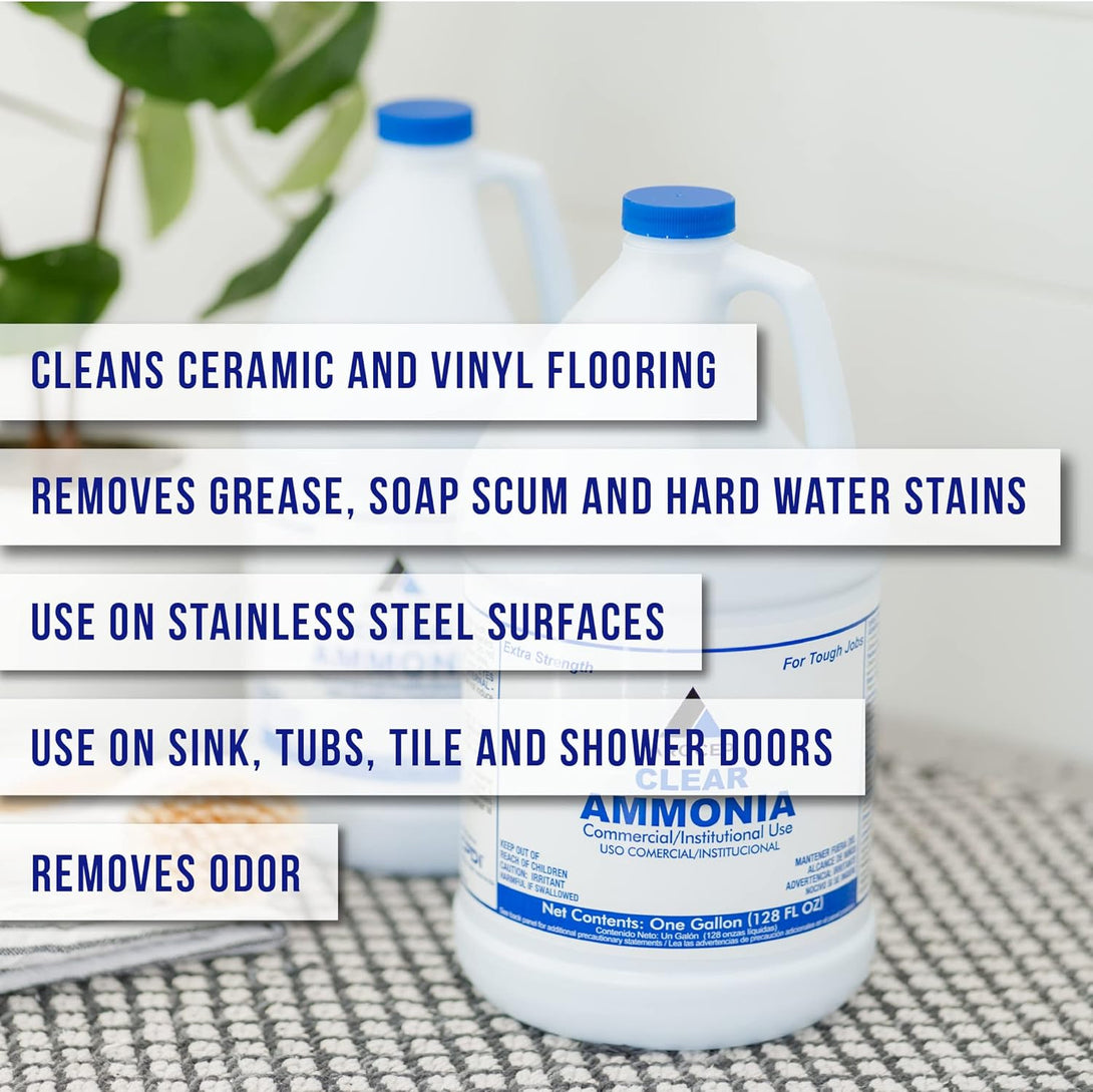 Clear Ammonia Cleaner Liquid, 1 Gallon, Multipurpose, Multi-Surface Cleaning Solution Removes Grease, Hard Water Stains, and Odors, Kitchen and Bathroom Use