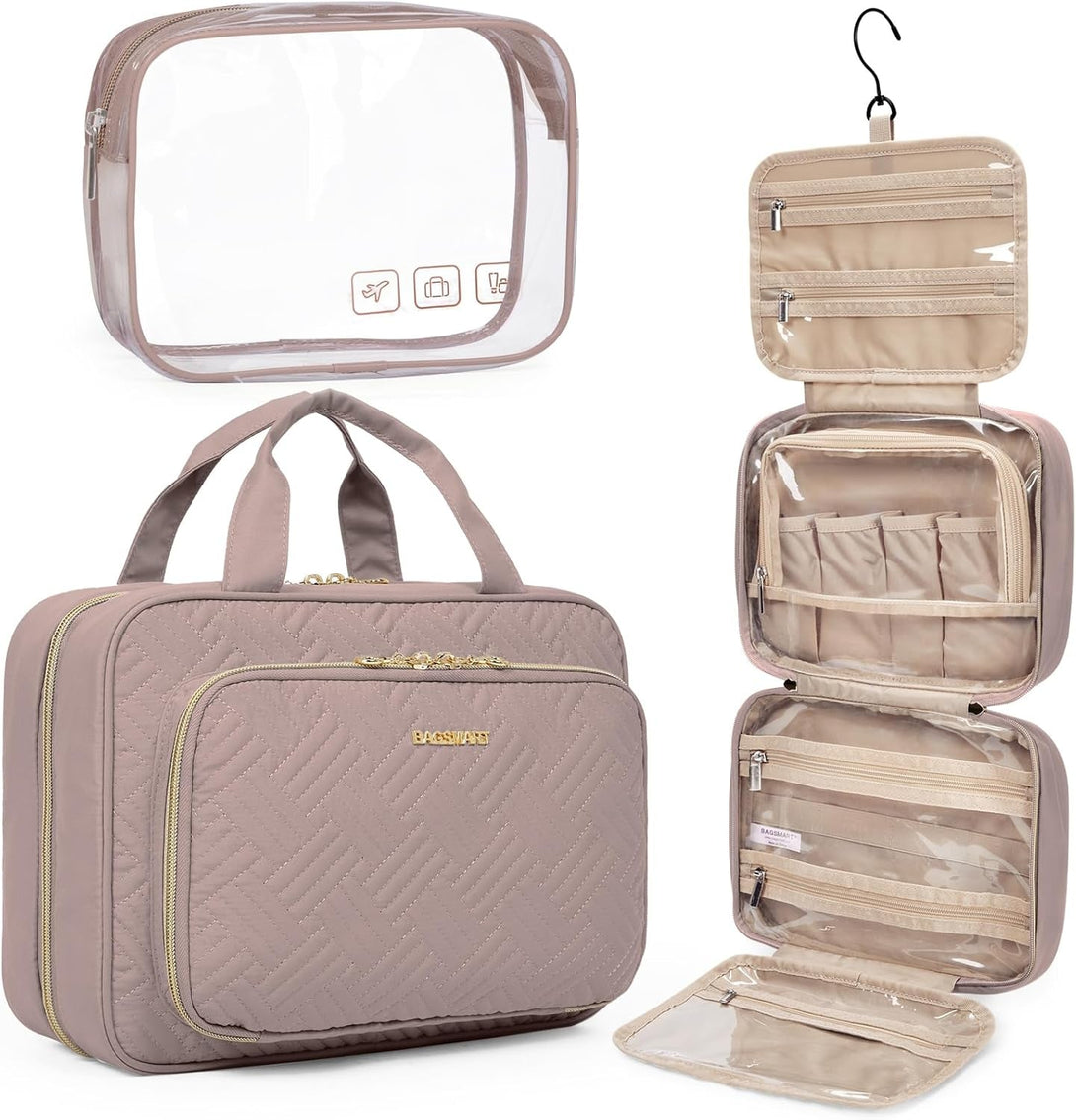 BAGSMART Toiletry Bag Hanging Travel Makeup Organizer with TSA Approved Transparent Cosmetic Bag Makeup Bag for Full Sized Toiletries, Large-Dark Purple
