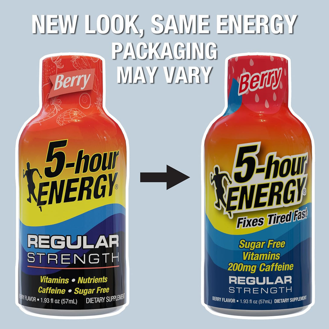 5-Hour ENERGY Regular Strength Energy Shot, Berry Flavor, Zero Calories & Sugar-Free 200 Mg Caffeinated Shot, Amino Acids & B Vitamins, Dietary Supplements, 1.93 Oz., 24 Count