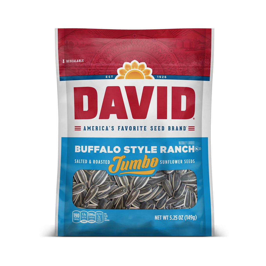 DAVID Roasted and Salted Buffalo Style Ranch Jumbo Sunflower Seeds, 5.25 Oz