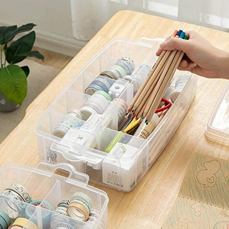 Sooyee 3-Layer Things & Crafts Storage Box with 30 Adjustable Compartments for Organizing Washi Tape, Embroidery Accessories, Threads Bobbins, Kids Toy, Nail Polish, Jewelry - Large