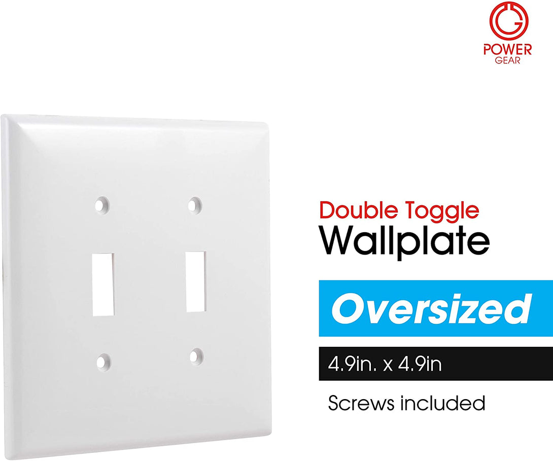 Power Gear Double Wall Plates Cover, 2 Gang, Light Switch Cover, 0.32" X 4.47", Outlet Covers, Screws Included, White, 44756