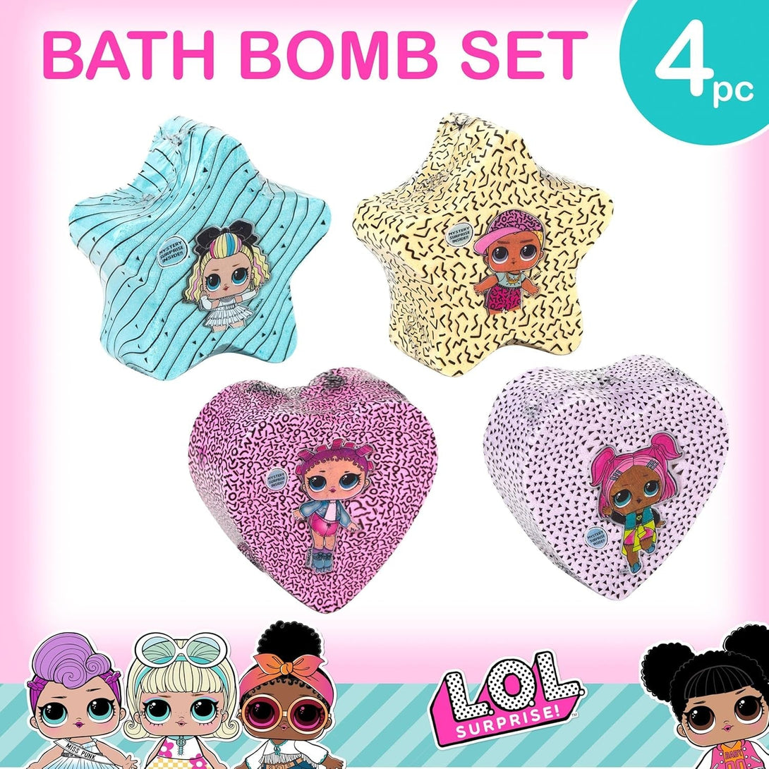 L.O.L. Surprise! 4Pc Bath Bomb Set - Non-Toxic, Kid-Safe Bath Bombs for Girls, Spa Gifts & Bath Accessories for Kids