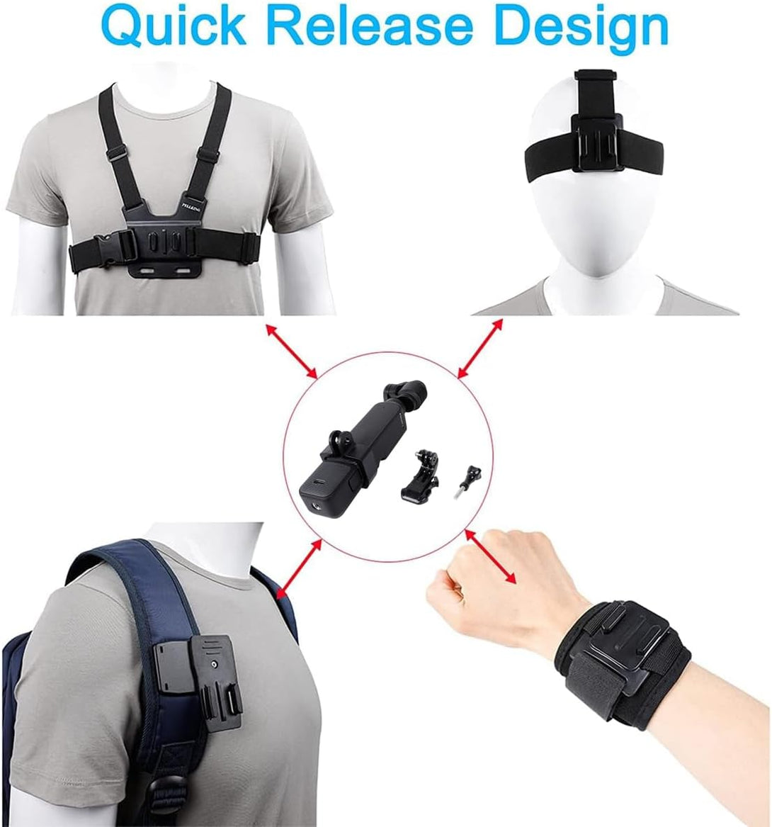 Pellking Accessories Kit for DJI Osmo Pocket 3,New Quick Release Head Strap Mount + Chest Mount Harness + Backpack Clip Holder + 360°Rotating Wrist Strap