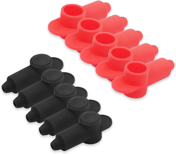 Recoil 10 Pack Silicone Terminal Covers for Alternator Battery Stud and Power Junction Blocks, Fits 10-2AWG Wire, 5 Red and 5 Black Pairs