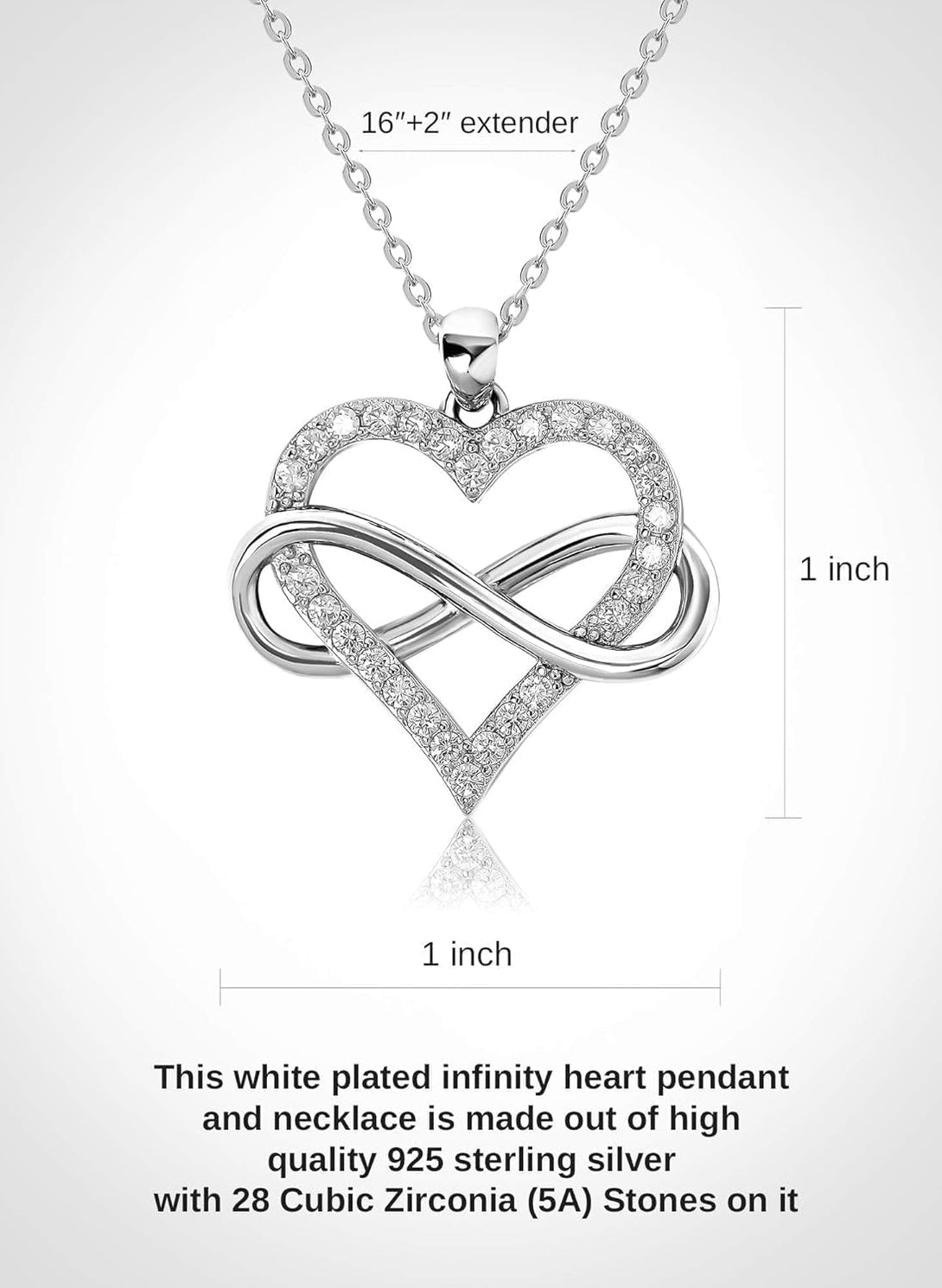 JES & JANI Infinity Heart Necklace for Women, Love Heart Pendant with Cubic Zirconia and Infinity Necklace, 925 Sterling Silver Heart Necklace for Girlfriend