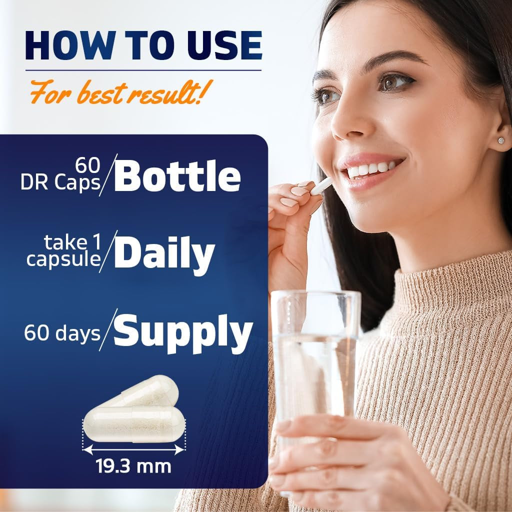 Vitamatic Lactobacillus Salivarius 2 Billion per DR Capsule - 60 Count - Digestive Support - Made with Prebiotic Inulin Fiber (1 Bottle)
