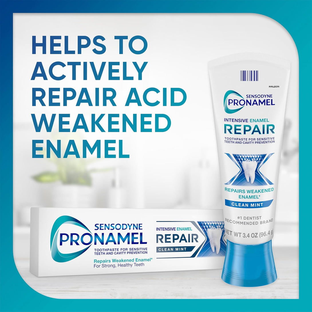 Sensodyne Pronamel Intensive Enamel Repair Toothpaste for Sensitive Teeth, to Reharden and Strengthen Enamel, Clean Mint - 3.4 Ounces