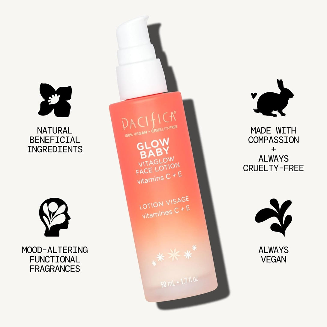 Pacifica Face Moisturizer - Vitamin C Face Lotion Glow Baby Vitaglow Face Moisturizer Glow Recipe, Vitamin E, Antioxidants, Dermatologist Tested 1.7 Oz