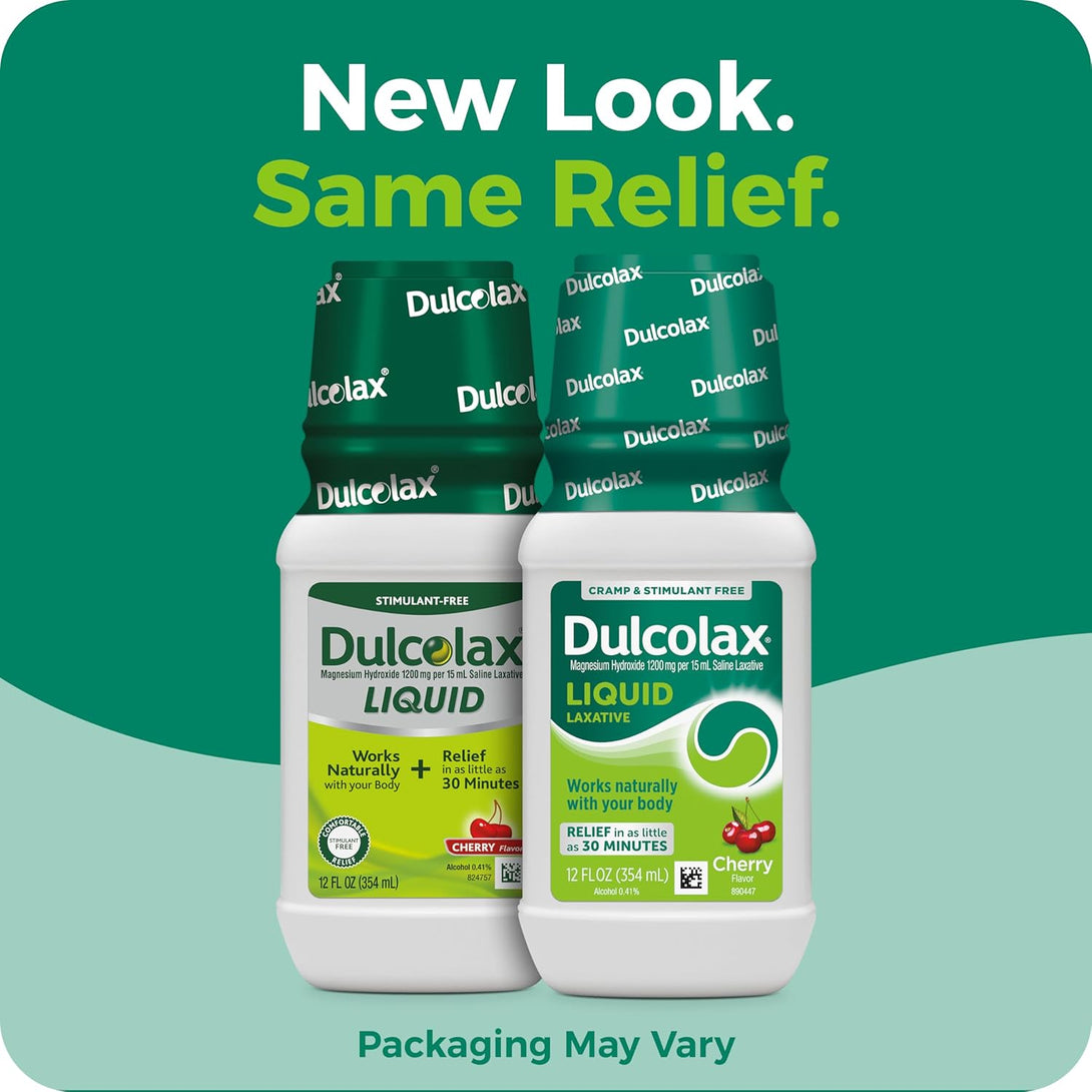 Dulcolax Saline Laxative Liquid, Fast & Gentle Constipation Relief, Natural Laxatives, Softens Stool, Cherry Flavor, Magnesium Hydroxide 1200 Mg, 12 Fl. Oz.