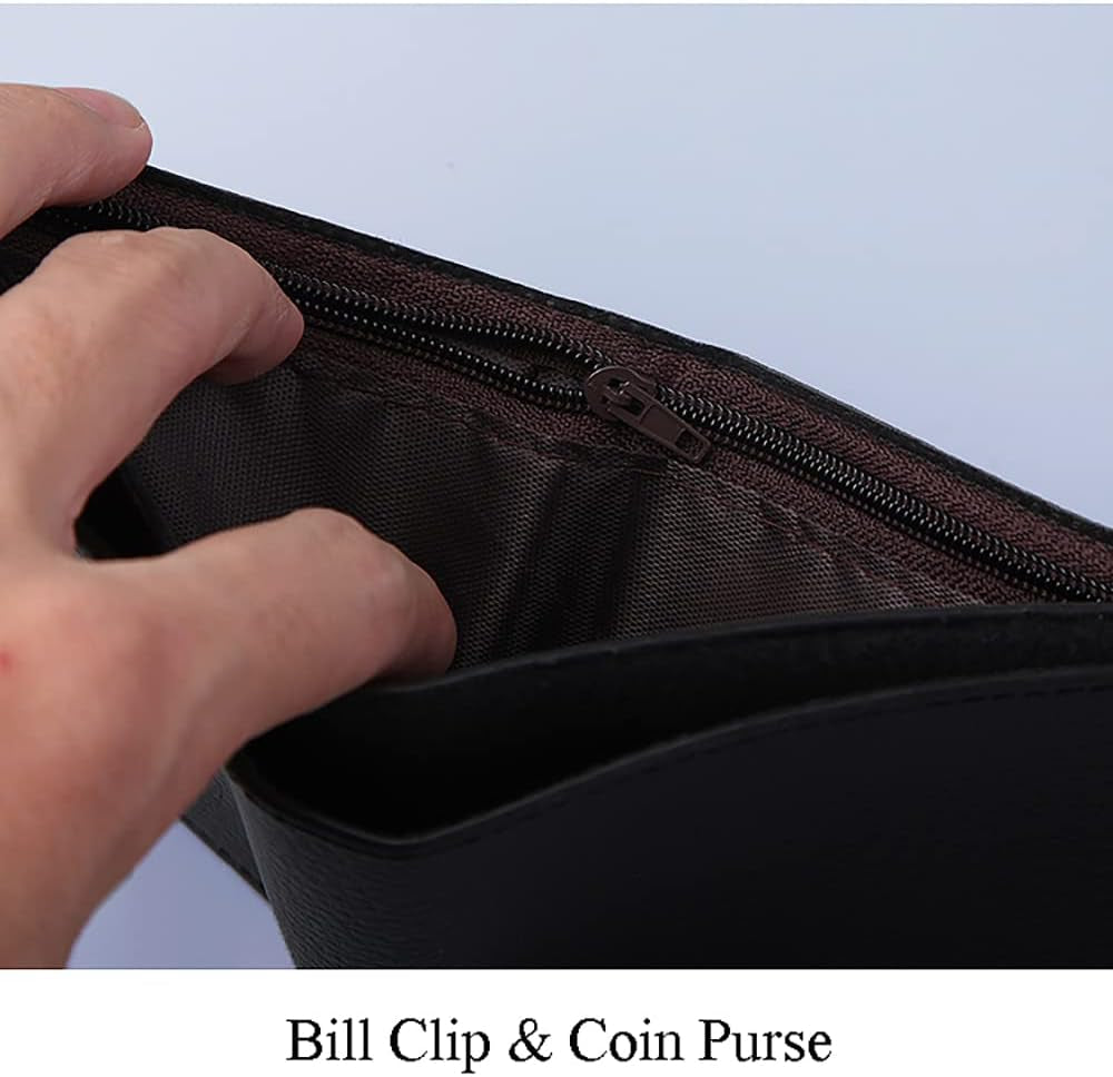 Slim Wallet for Men with Money Clip, Minimalist Zipper, Bifold Mens Wallets Credit Card Holder, PU Leather Men'S Coin Purse, Carteras Para Hombres (Black) WANFORD-0002