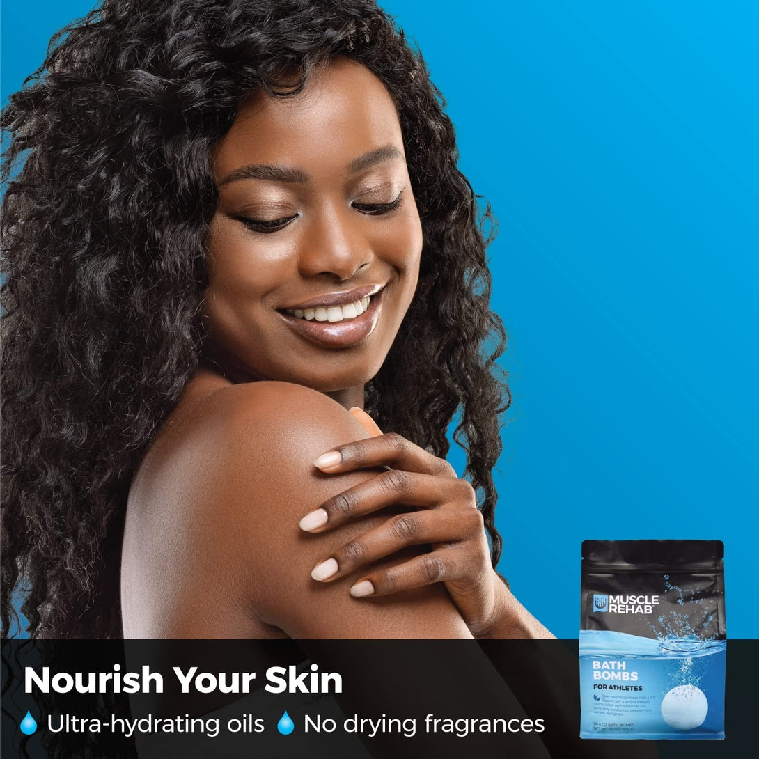 Epsom Salt Magnesium Bath Bombs – Muscle-Recovery Bath Soak for Aches & Tension with Arnica, Clary Sage, & Eucalyptus – Fast-Absorbing Muscle Soak for Exercise, Gifting, & Muscle Rehab, 4 Bombs