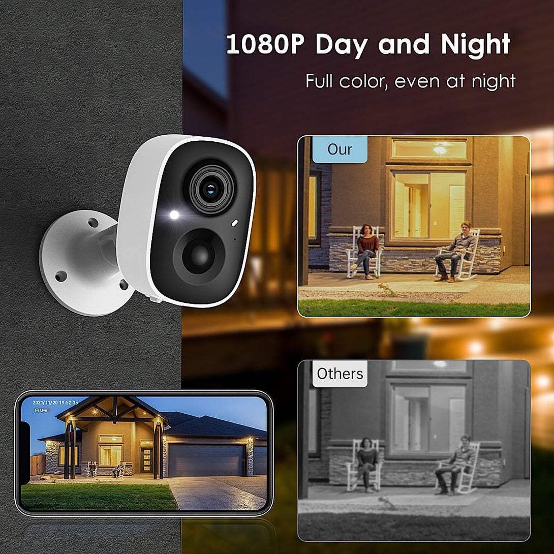 GMK Security Camera Wireless Outdoor, 1080P Color Night Vision AI Motion Detection 2-Way Talk Battery Powered Wifi Home Indoor Camera IP65 Weatherproof Spotlight Siren Alarm Cloud/Sd Storage