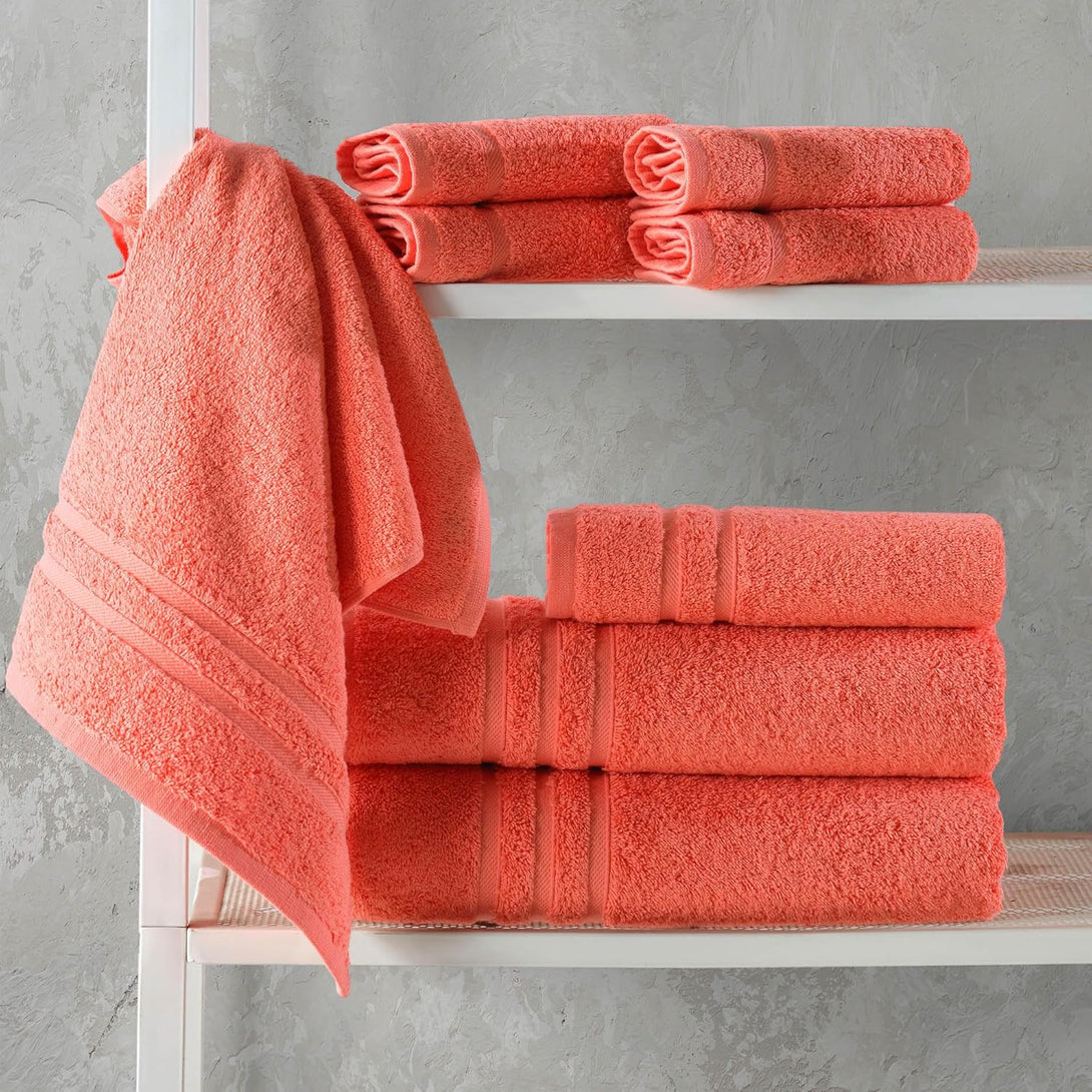 Hawmam Linen Coral Orange Hand Towels 4 Pack Turkish Cotton Premium Quality Soft and Absorbent Small Towels for Bathroom