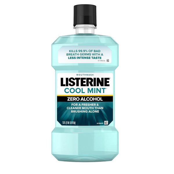 Listerine Zero Alcohol Mouthwash, Alcohol-Free Oral Rinse to Kill 99% of Germs That Cause Bad Breath for Fresh Breath & Clean Mouth, Less Intense Taste, Cool Mint Flavor, 1 L (Pack of 1)