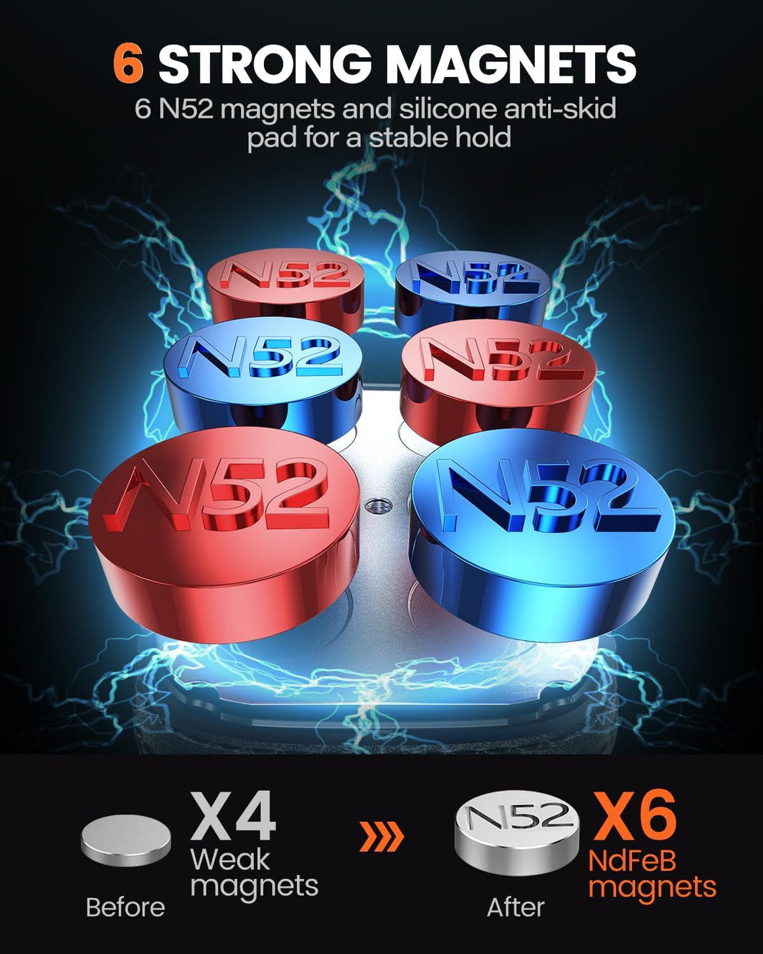 Apps2Car 2 Pack Magnetic Phone Car Mount, Car Phone Holder Mount Magnetic, Built in 6 Strong Magnets, Air Vent Cell Phone Holder for Car with Adjustable Secure Tightening System