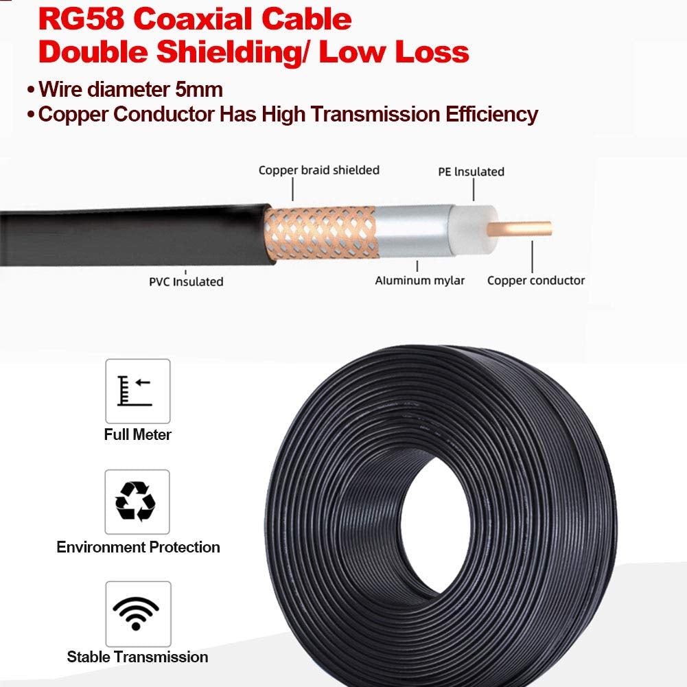 RG58 Coaxial Cable 49.2Ft, CB Coax Cable, UHF PL259 Male to Male Coaxial 50 Ohm Coax Low Loss for HF VHF CB Radio, Ham Radio, SWR Meter, Scanner, Antenna Analyzer