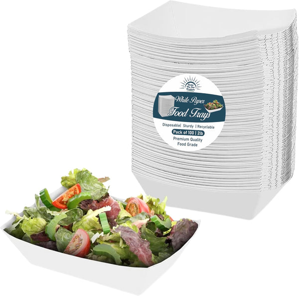 2Lb White Paper Food Trays -4.5" X 2.75" -Pack of 100Ct