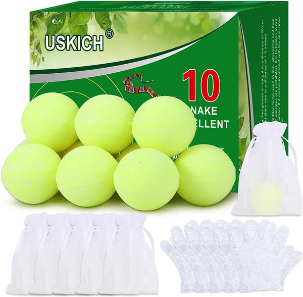 USKICH 10 Pack Snake Away Repellent, Snake Repellent Balls for Repelling Outdoors Indoor Snakes Rats and Other Pests, for Yard Lawn Garden Camping Fishing, Natural Plant Formula Pest Insect Control…