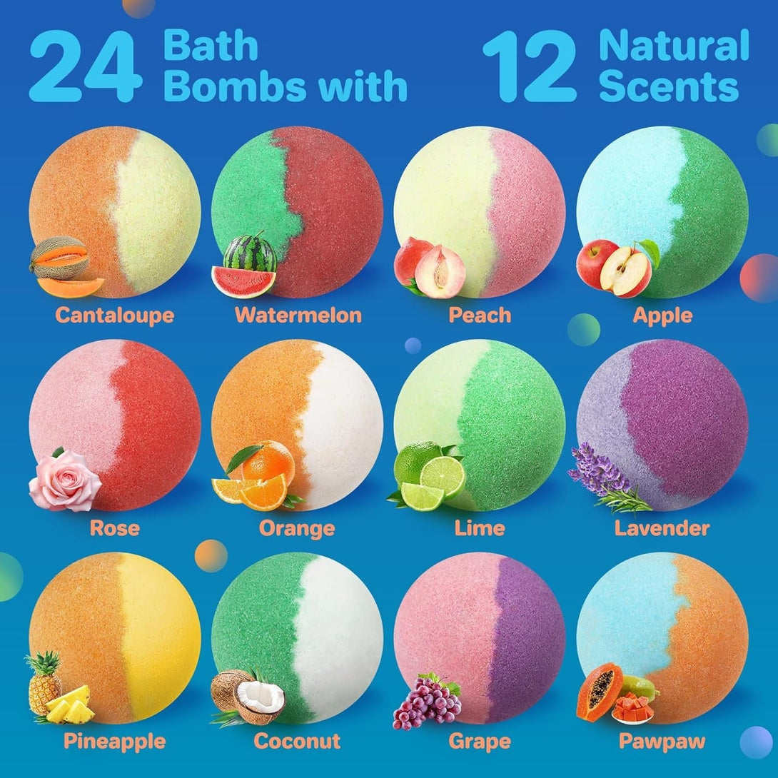 Bath Bombs for Kids with Toys inside - 24 Pack Kids Bath Bombs with Glow in the Dark Bath Surprise Toys Inside, Natural Organic Bubble Bath Fizzy for Girls Boys, Birthday Gifts for Kid