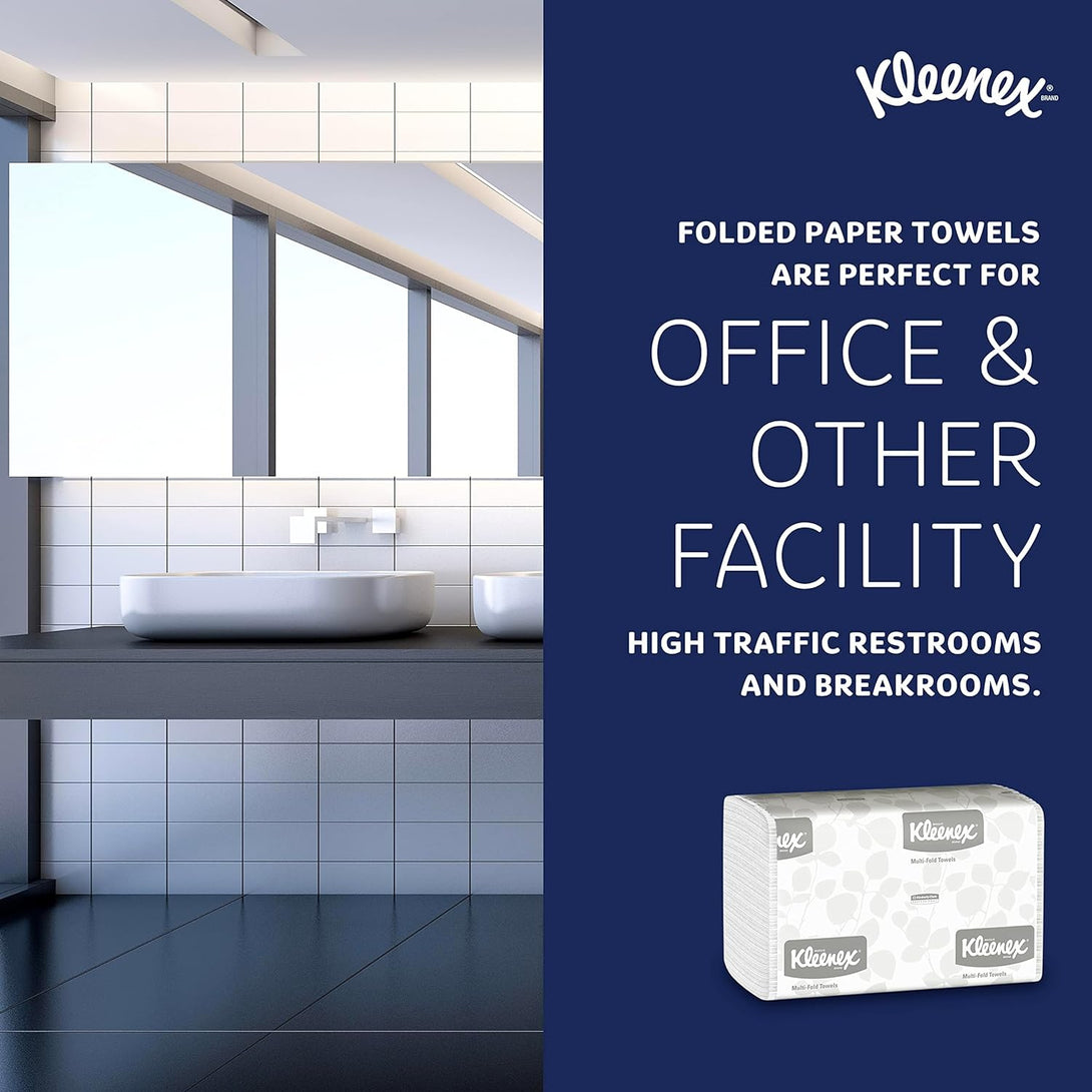 Kleenex® Multifold Paper Towels, Bulk (01890), 1-Ply, 9.2" X 9.4" Sheets, White (150 Sheets/Pack, 16 Packs/Case, 2400 Sheets/Case)