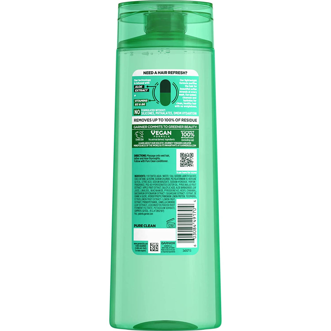 Garnier Fructis Pure Clean Purifying Shampoo, Silicone-Free, 12.5 Fl Oz, 1 Count (Packaging May Vary)