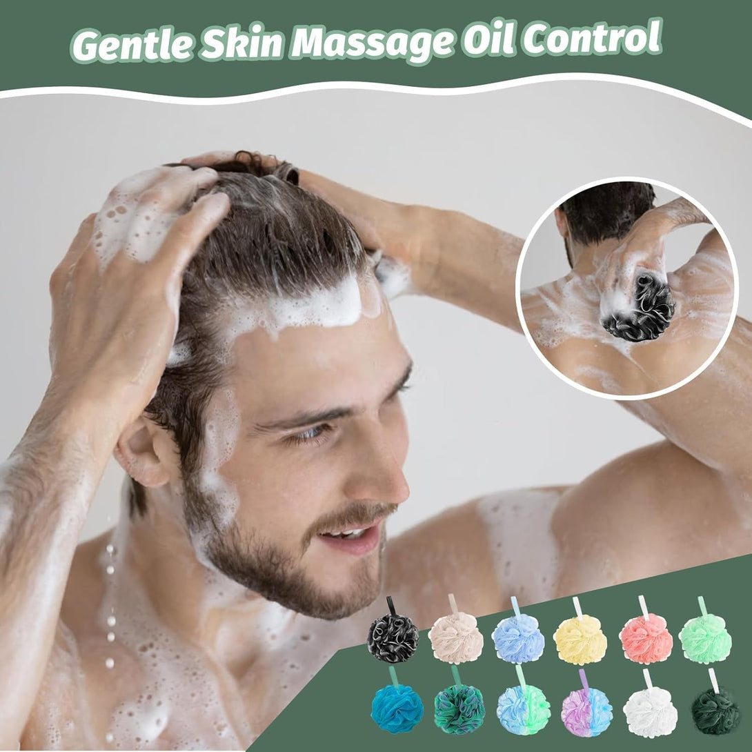 Amazerbst 4 Pack Bath Sponges Mesh Balls Shower Loofahs Wash Back Body Cleaning Scrubber Exfoliator Loofah Sponge Bathing Accessories Women Men