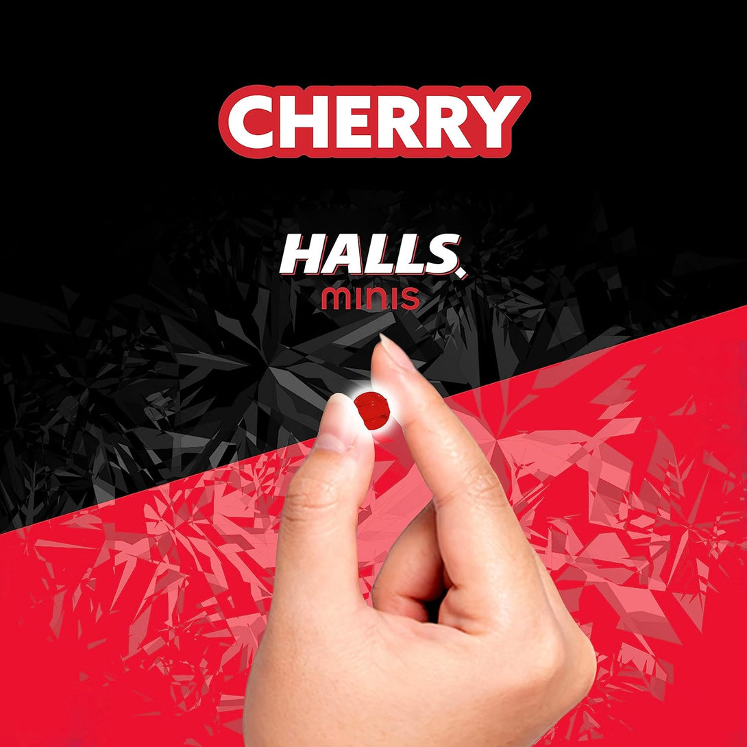 HALLS Minis Cherry Flavor Sugar Free Cough Drops, 8 Packs of 24 Drops (192 Drops Total)