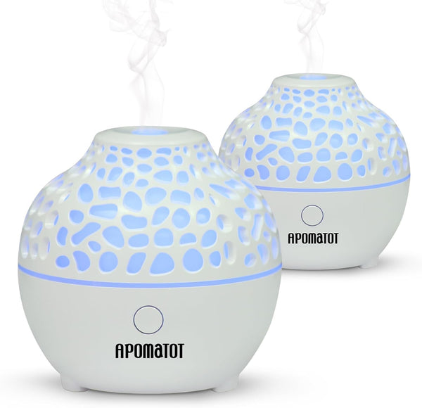 APOMOTOT 2 Pack Essential Oil Diffuser,Mini Portable Aromatherapy Diffusers,60Ml Cool Mist Humidifier with USB 7 LED Light Color,Waterless Auto Shut-Off for Gift Home Office Room