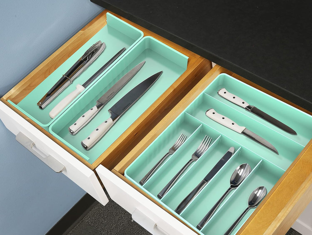 Simple Houseware Expandable Kitchen Drawer Flatware Organizer, Turquoise