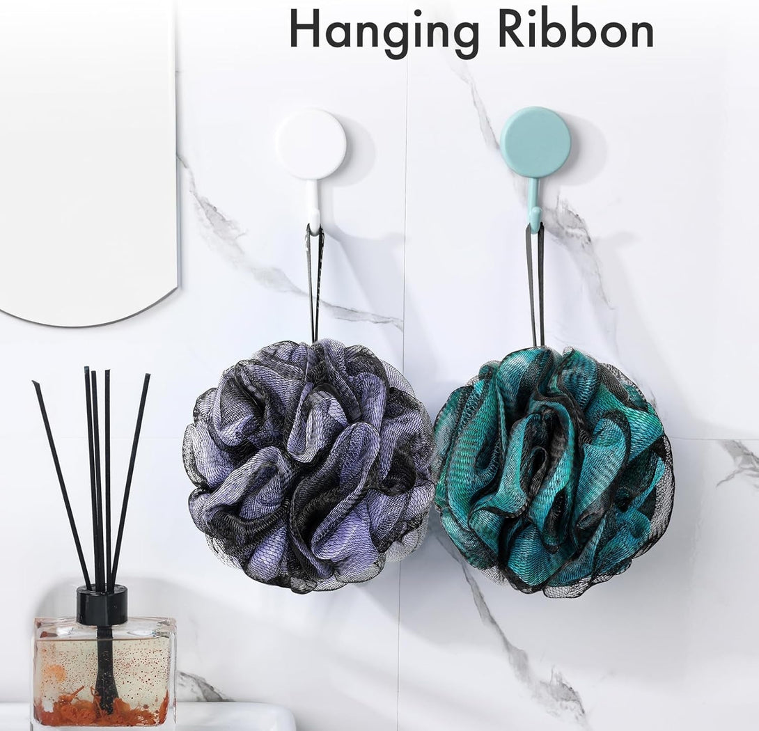 Amazerbath Charcoal Loofah Sponge, Shower Loofah 60G/Pcs - Body Scrubber Loofa Set of 4 - Charcoal Blue, Green, Purple & Red, Bath Sponge for Men and Women