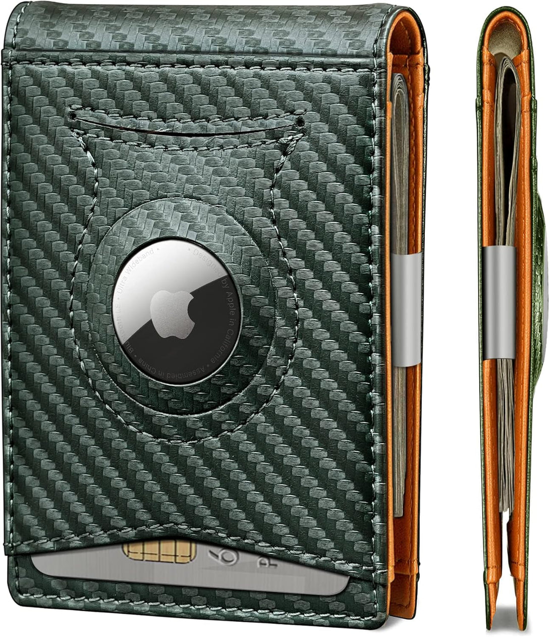 KS Mens Wallet Gift Airtag or Standard Use,Slim Front Pocket Leather Wallet Money Clip 11 Cards RFID Blocking