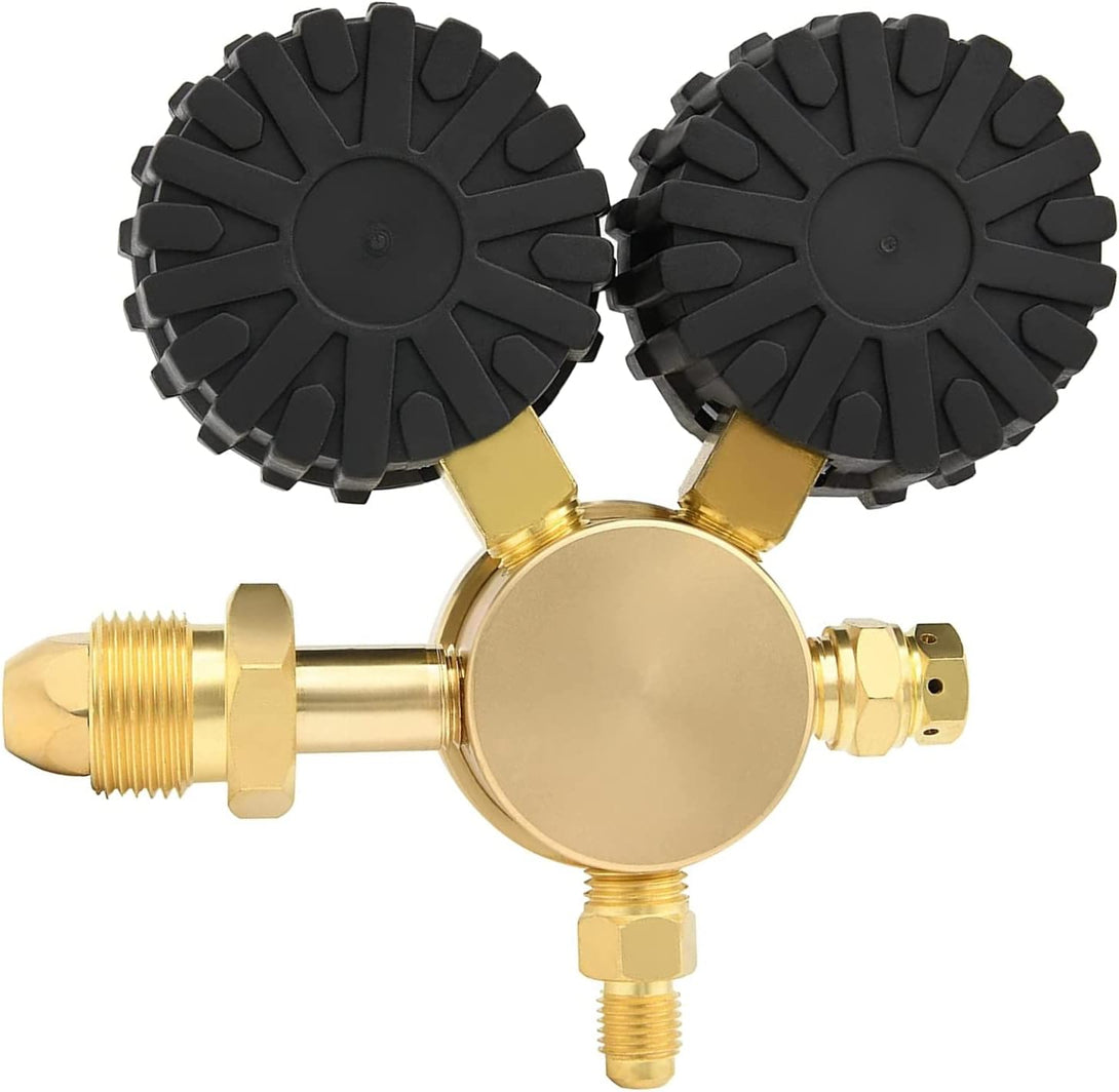 Nitrogen Helium Regulator 0-800PSI Delivery Pressure CGA580 Inlet，1/4 in Male Flare Outlet Connection, Full Brass Body with Heavy Duty Handle for HVAC Purge