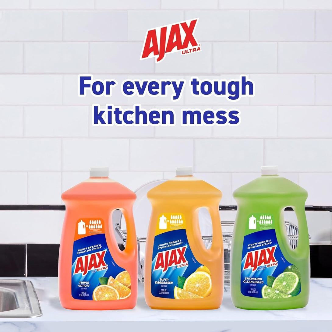 Ajax Ultra Liquid Dish Soap Vinegar and Lime Scent, Sparkling Clean Dishes, 90 Fl Oz Bottle