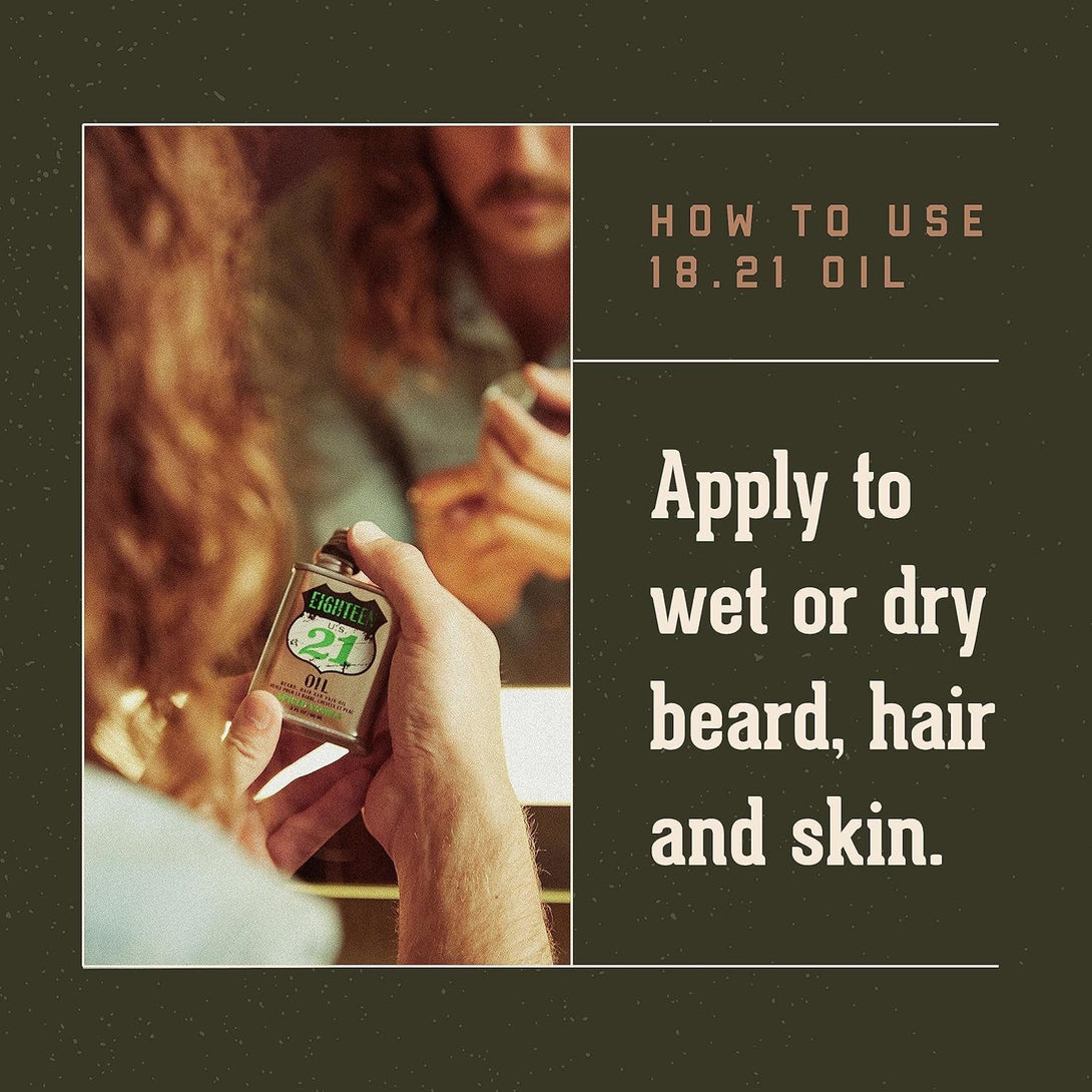 18.21 Man Made Hair, Skin & Beard Oil for Men, 4 Scents - Non-Greasy, Conditioning Balm with Castor Seed, Jojoba, and Argan Oils - Premium Tattoo and Mustache Care Products