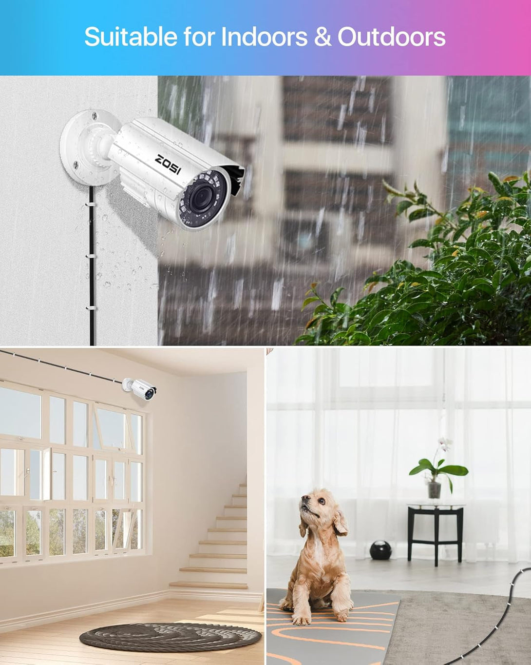 ZOSI 4 Pack 100Ft(30M) All-In-One Video Power Cables,Bnc Extension Security Camera Cable for CCTV Surveillance Camera DVR System with 4 X BNC&RCA Connector and 100Pcs Cable Clips