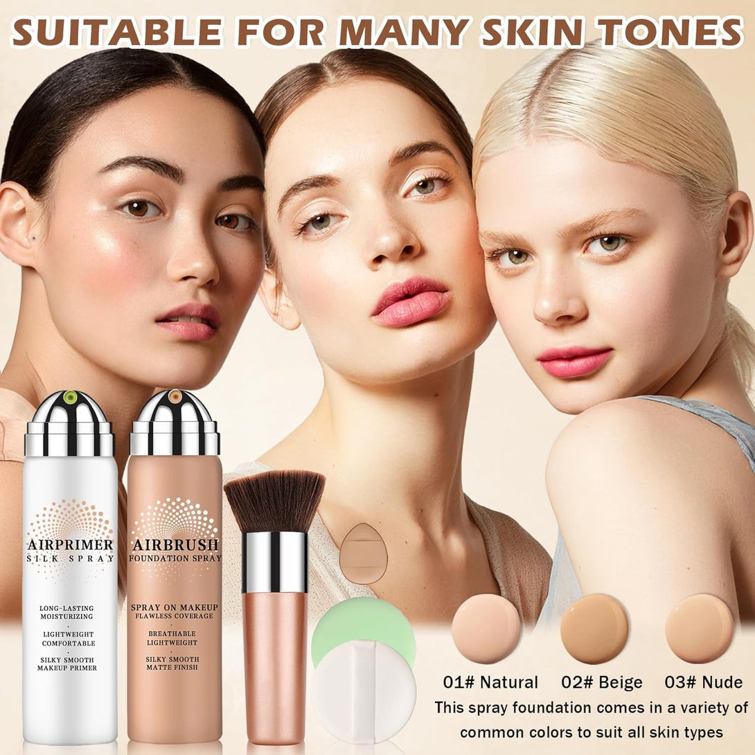 Airbrush Foundation Makeup with Primer,Breathable Blendable Foundation Full Coverage with Anti-Aging Ingredients for Smooth Radiant Skin (01 Natural)