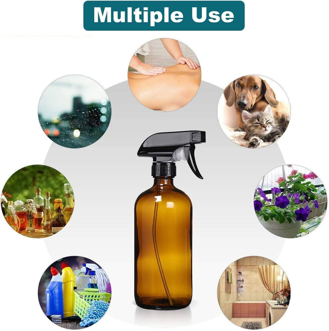 8 Oz Amber Glass Spray Bottles - 2 Pack Empty Refillable Bottle for Cleaning Solutions,Hair Care,Essential Oils, Plants - Durable Nozzle,With Labels &Funnel, Dropper