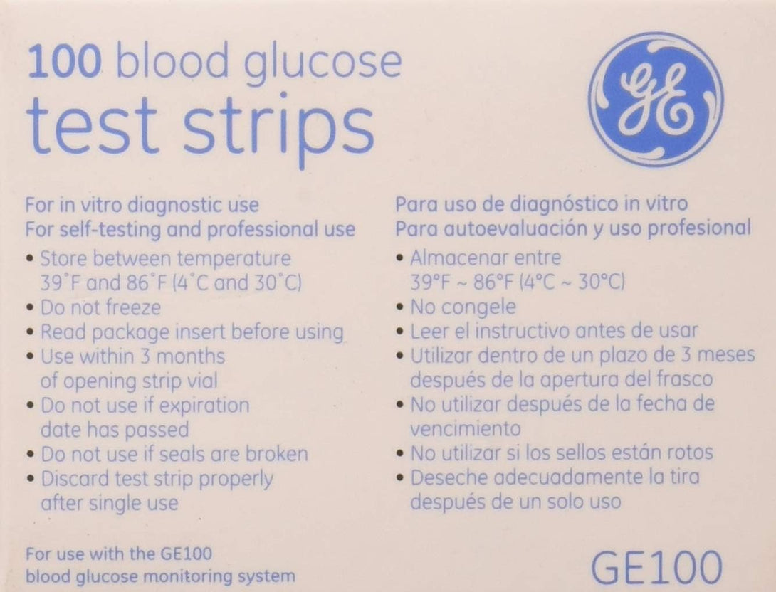 GE100 Diabetic Test Strips, 100 Count